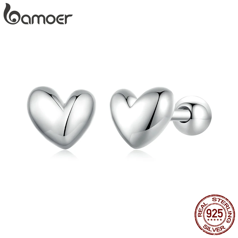 Мини-серьги-гвоздики BAMOER из стерлингового серебра 925 пробы с платиновым покрытием, простые глянцевые серьги для женщин, милые изящные ювелирные изделия, подарок