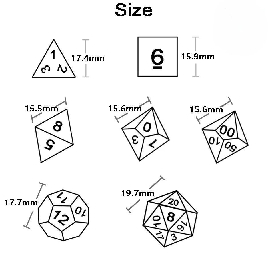 DND-Würfel, RPG-Würfel, Acrylwürfel, mehrere Farben, Sternenlicht-Effekt, 7-Würfel-Set, Retro-Schriftart-Stil für Brettspiel, DND-RPG-Zubehör