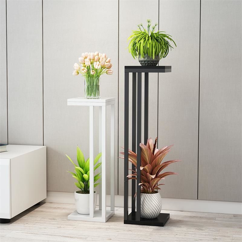 Suporte de chão de ferro para plantas, simples e moderno, estrutura de camada dupla, suporte de flores, rack de tubo de aço reforçado para plantas