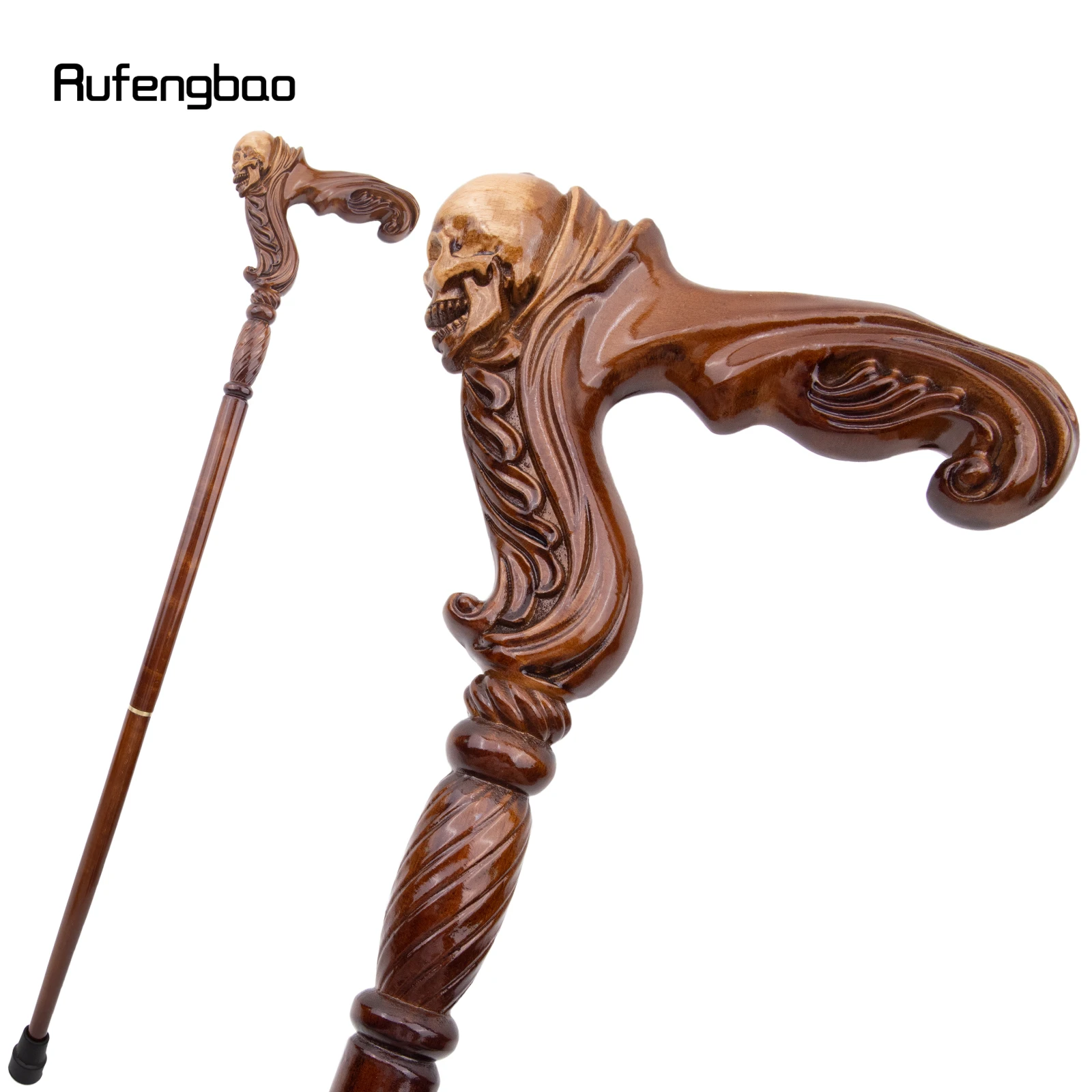 Bruine Schedel Houten Mode Wandelstok Decoratieve Vampier Cosplay Party Houten Wandelstok Halloween Foelie Wand Crosier 96cm