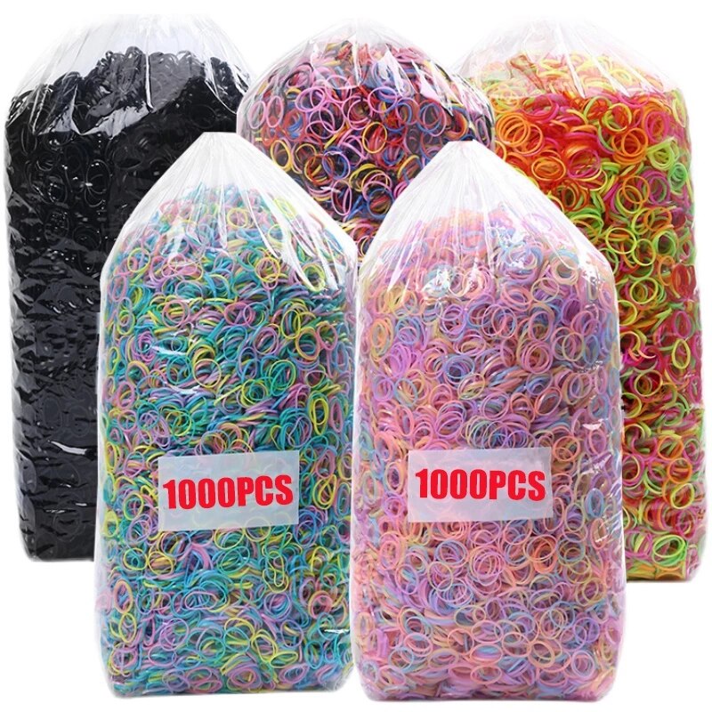 1000 pçs colorido descartável faixas de cabelo meninas elástico de borracha crianças rabo de cavalo titular bandana crianças acessórios para o cabelo