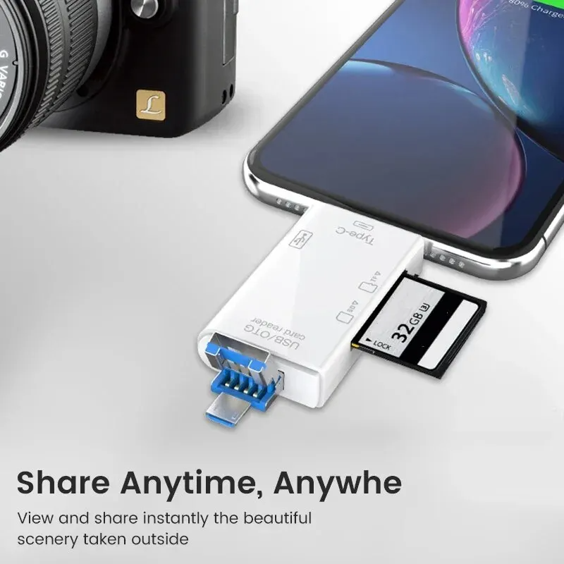 Multifuncional alta velocidade adaptador de transferência, computador móvel Card Reader, Mobile OTG Converter, TF e SD Conversão, USB 3.0 Tipo C, 6 em 1
