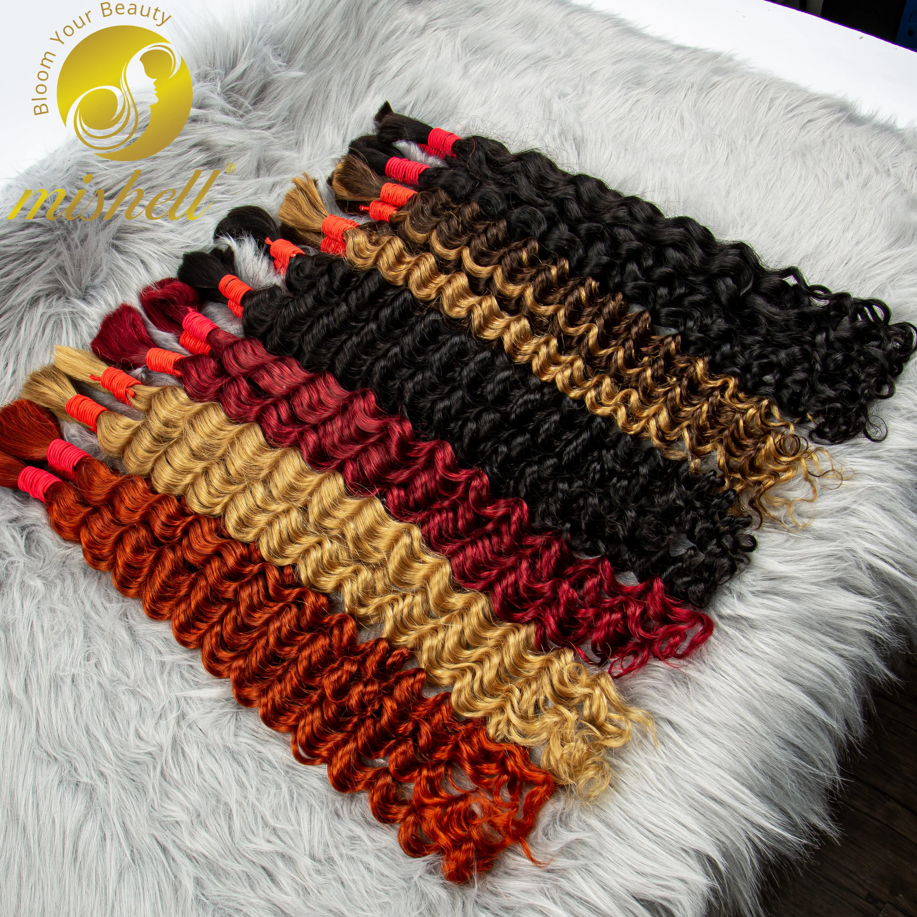 P4/27 #   Highlight Ombre Deep Wave Bulk Echthaar für Box Braids No Weft Virgin Water Wave Echthaarverlängerungen für Boho Braids