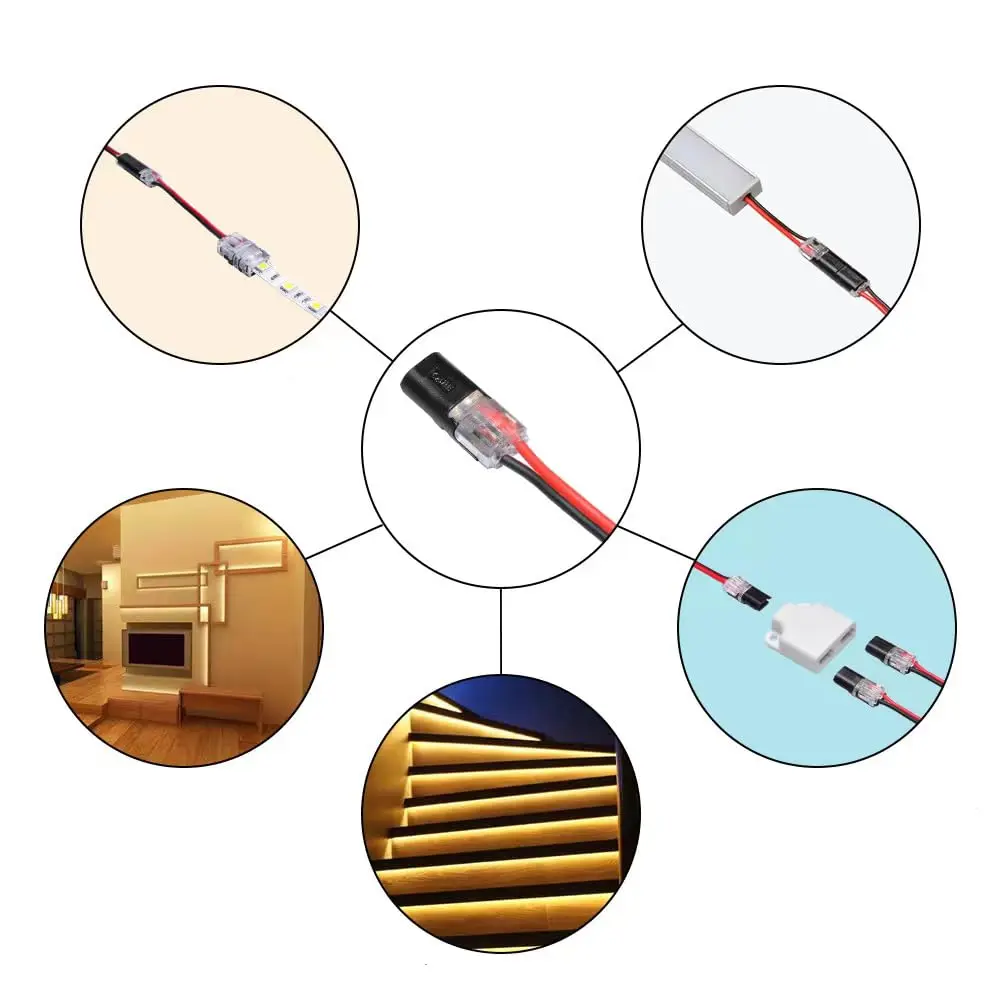 10/20 pezzi connettore plug-in a doppio filo con fibbia di bloccaggio connettore cavo LED collegabile 2 pin cavo compatto universale a 2 vie