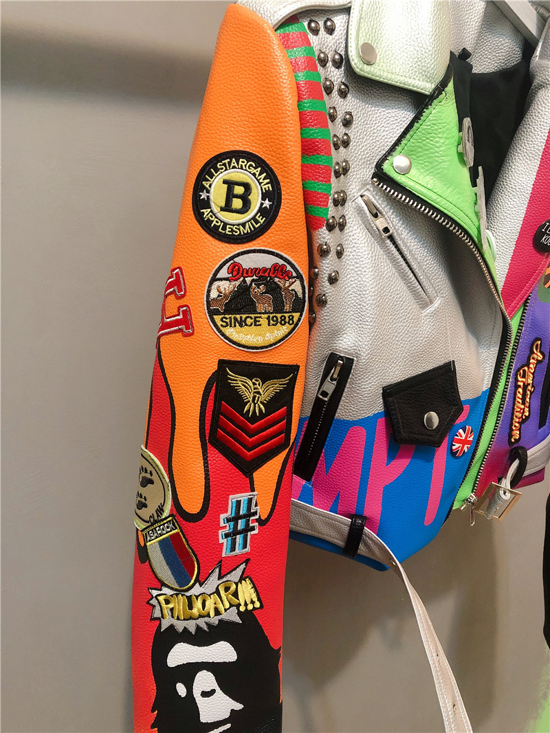 3xl mulheres e homens rebite beading jaqueta de couro pu hit cor streetstyle graffiti outerwear letras impressas jaquetas de couro