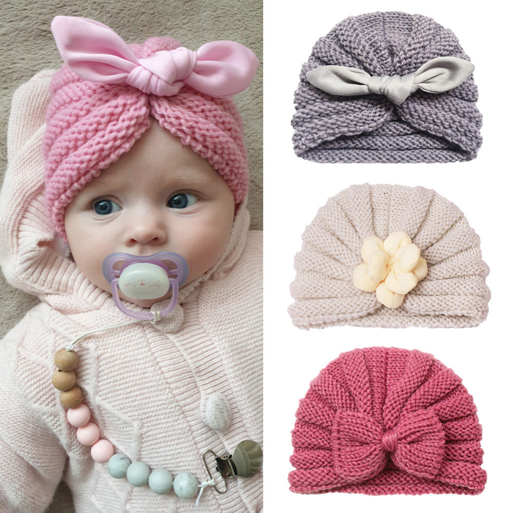 Dệt Kim Mùa Đông Cho Bé Nón cho Bé Gái Màu Kẹo Nắp Kiềng Tay Bèo Cho Bé Gái Enfant Bò Băng Đô Cài Tóc Turban Gọng Mũ Nón Sơ Sinh cho Bé Bé Trai Phụ Kiện
