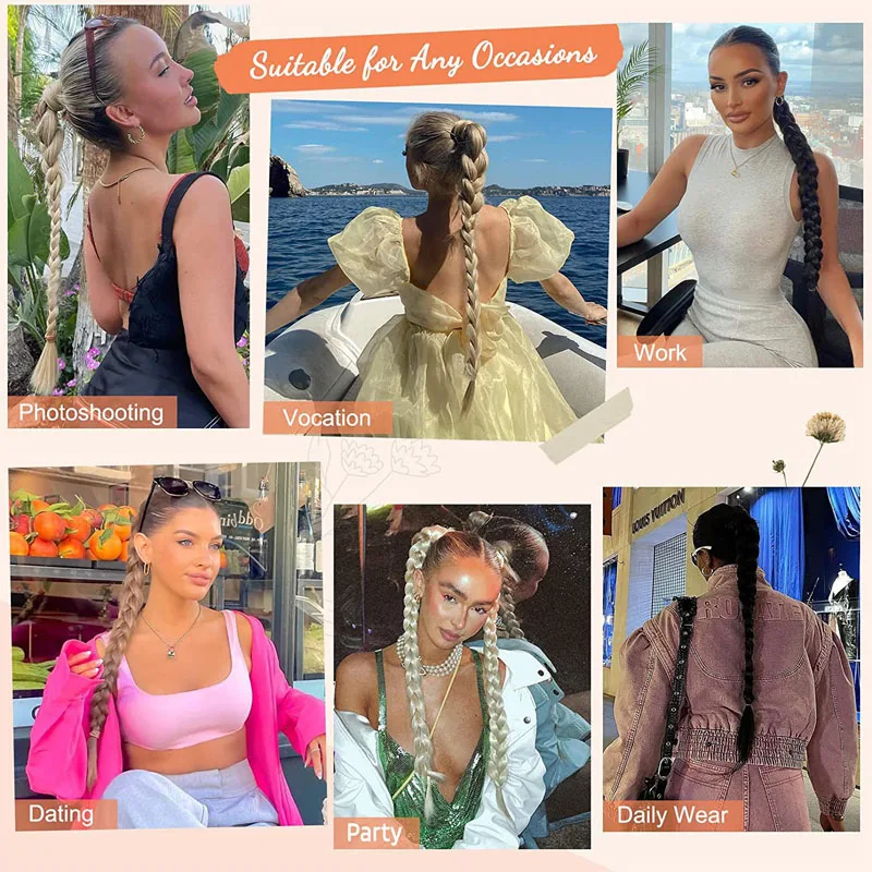 ผมหางม้าสังเคราะห์วิกผมยาวตรงส่วนขยายมวย Braids 32 นิ้วสีดําสีบลอนด์สีน้ําตาลทรงผมต่อผมสําหรับผู้หญิง