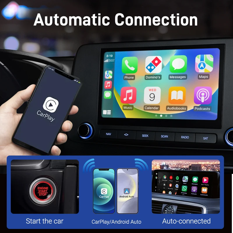 Androidカーラジオ,BT,Spotify,トヨタ,マツダ,日産,カムリ,スズキ,スバル,シトロエン,アウディ,メルセデス,起亜,フォード,オペル用のワイヤレスCarplayアダプター