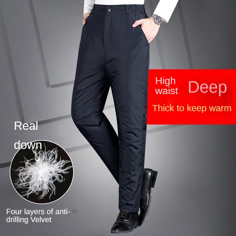 Pantalones gruesos de invierno para hombre, pantalones acolchados de algodón rectos cálidos a prueba de viento, ropa exterior con forro polar y cintura elástica