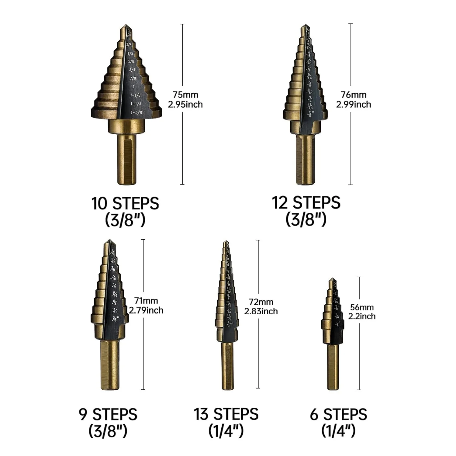 HSS 4241 Cobalt Multiple Hole 50 Sizes Step Drill Set Tools Aluminum Case Metal Drilling Tool for Metal Wood Step Cone Drill Bit