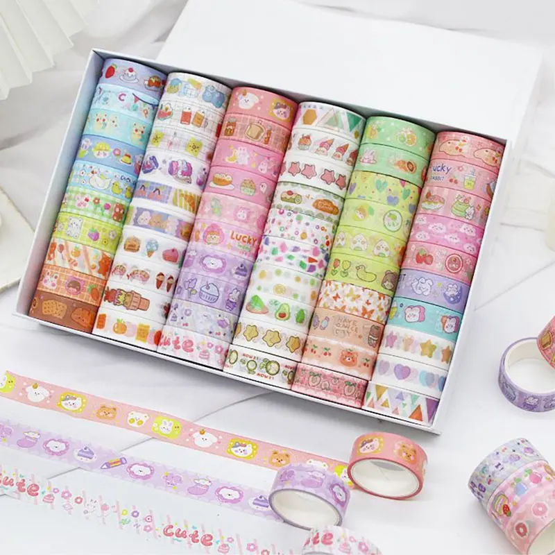 Juego de cintas Washi Kawaii de 60 uds., cinta adhesiva de papelería coreana bonita, cinta adhesiva decorativa para diario, suministros escolares
