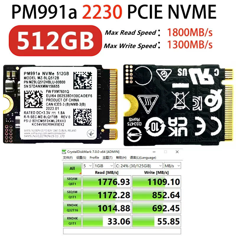 Samsung-unidad interna de estado sólido PM991a, 1TB SSD M.2 2230, PCIe 3,0x4 NVME SSD para Microsoft Surface Pro 7 + Steam Deck