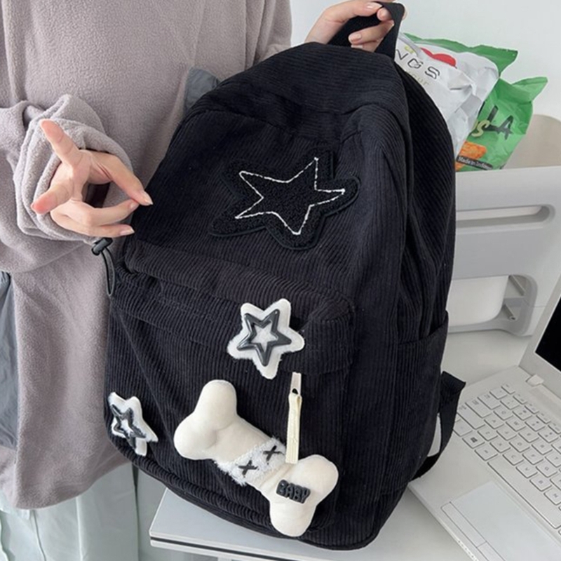 2024 NEW Backpack Bookbags for Girl Student Corduroy Rucksack with Star Pattern Large Capacity Double Strap Y2K Shoulder Bag