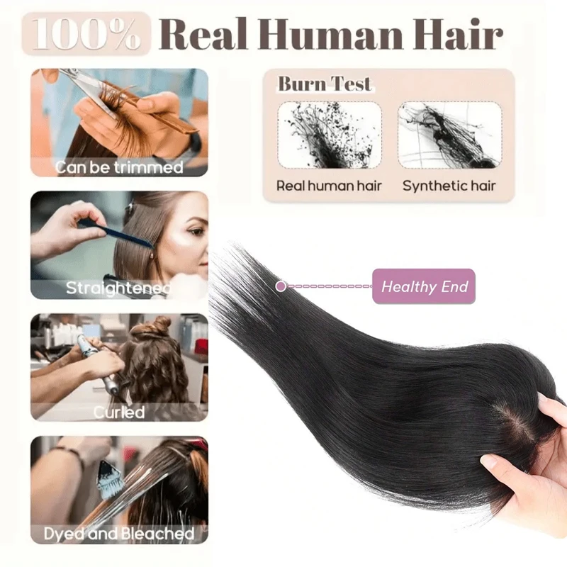 100% 人毛フルハンドメイドシルクベースレースウィッグクリップワンピースヘアエクステンショントップかつらピース女性ナチュラル頭皮トップベース