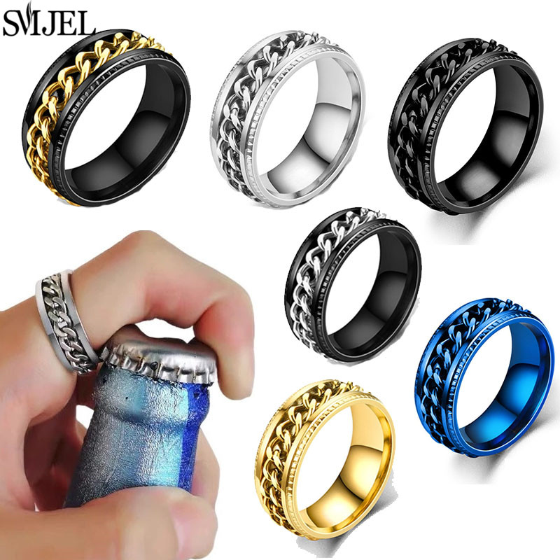 Anillo de cadena giratoria de acero inoxidable para hombre, sortija giratoria multifuncional de 8mm, joyería para pareja, 2024