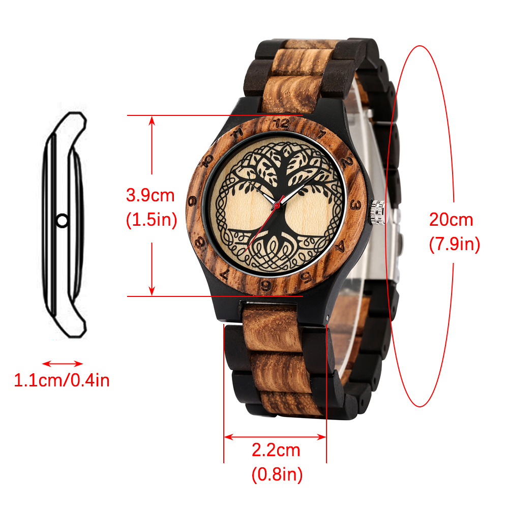 คลาสสิก Zebrawood นาฬิกาควอตซ์คู่ที่ไม่ซ้ำกันรูปแบบต้นไม้จอแสดงผลรอบ Dial สร้อยข้อมือผู้ชายผู้หญิงนาฬิกาข้อมือ