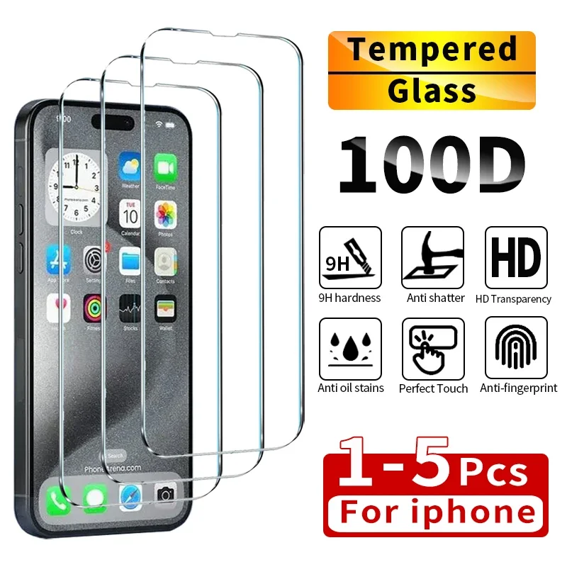 1-5 pezzi di vetro temperato per iPhone 14 13 12 11 16 15 Pro Max protezione dello schermo per iPhone 6 6S 7 8 SE X XS XR pellicola protettiva in vetro