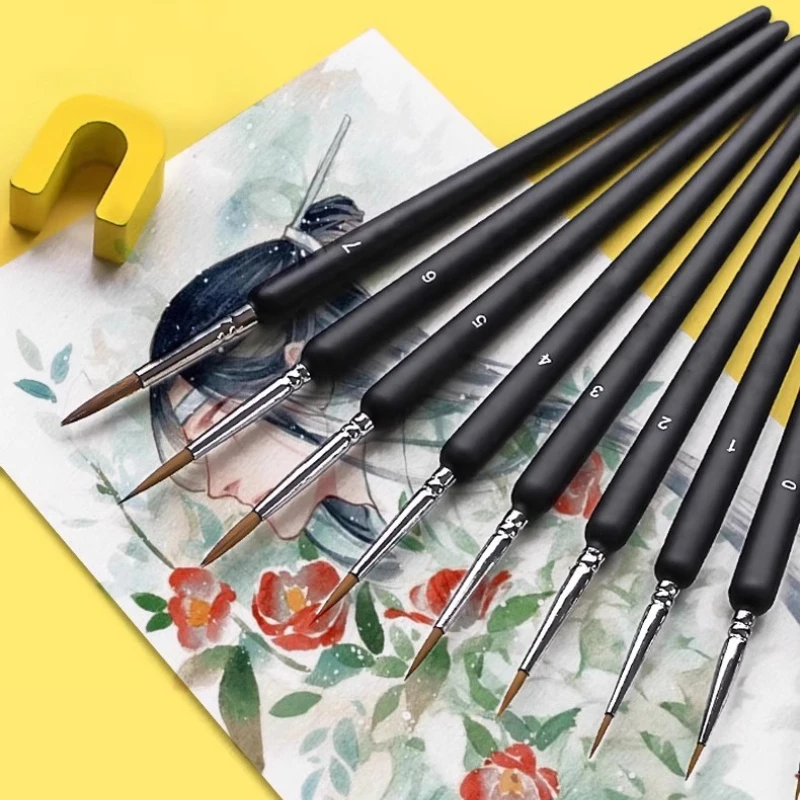 Borrence Miniature Hook Line Pen Art Paint Brushes 4/5/8/10/11pcs for Gouache Acrylic Watercolor Oil Paints Artists Hand Painted