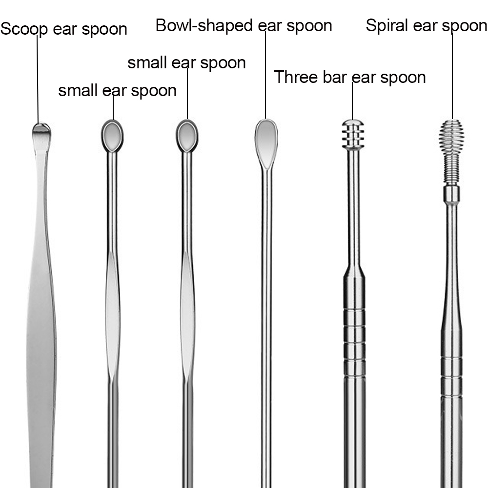 6/7pcs Set di bastoncini per la pulizia dell'orecchio in acciaio inossidabile Earpick riutilizzabile per la pulizia dell'orecchio Curette Ear Pick Cucchiaio Strumento portatile per la rimozione del cerume
