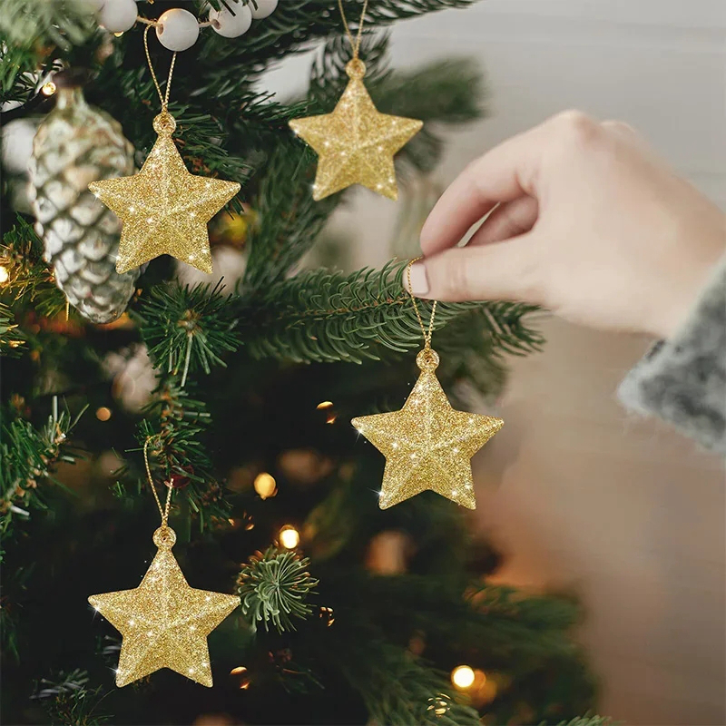 Adornos de estrellas con purpurina dorada, colgante para árbol de Navidad, adornos navideños para el hogar, Navidad, fiesta de Año Nuevo, regalo artesanal, 2024