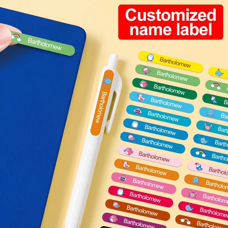Pegatinas de nombre impermeables personalizables para biberones, útiles escolares y tazas para niños, etiquetas personalizadas duraderas con colores vibrantes