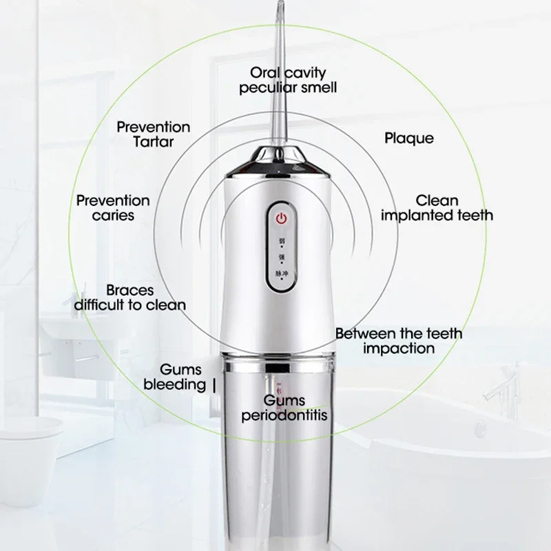 Oral Irrigator Portable Dental Water Flosser USB Rechargeable Water Jet Floss Tooth Pick 4 Jet Tip 220ml 3 Modes Teeth Cleaner