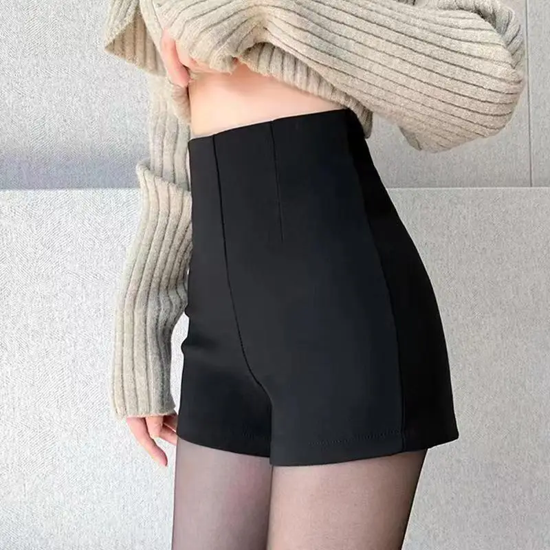 Bla Suit ort Pants Women's Spring Autumn High Waist Slimming Small Size A-Line Casual Base Layer Hot Pants Zipper Sle