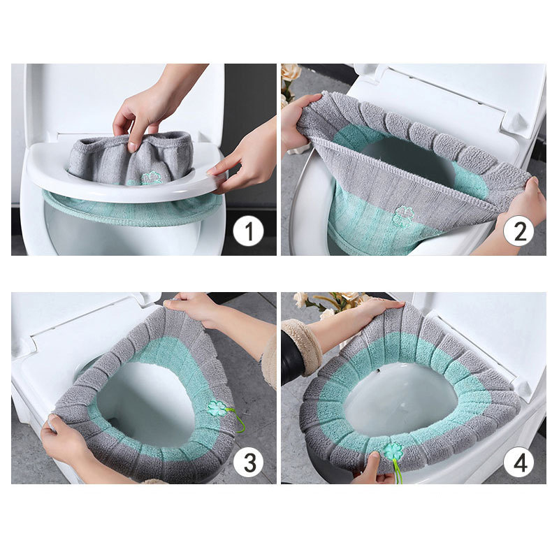 ฤดูหนาว WARM Toilet ฝาครอบที่นั่งล้างทําความสะอาดได้ห้องน้ํา Pad เบาะจับหนานุ่ม MAT ถักอุ่น Nearstool MAT