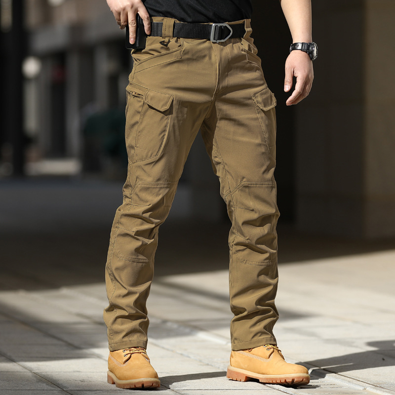 Estilo do exército camuflagem impressão magro ajuste calças dos homens outono lazer bolsos estiramento primavera casual em linha reta calça longa