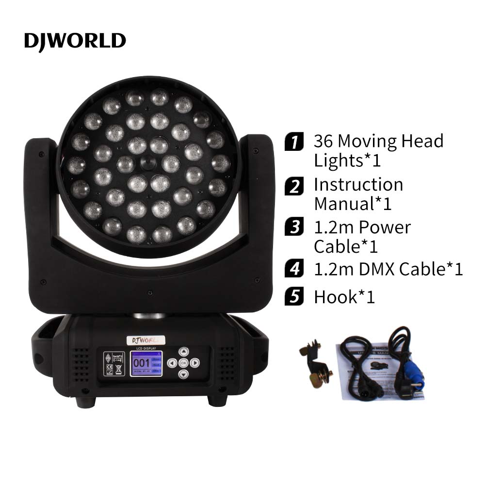 36x18W LED lumières lavage Zoom RGBWA + UV éclairage à tête mobile pour professionnel DJ Bar Disco fête effet de scène lumière contrôle du son