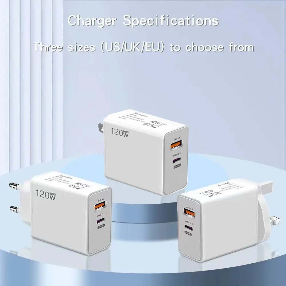 120 W USB Snelle Oplader Met Type C Kabel Snel Opladen Adapter Voor iPhone 16 Samsung Xiaomi Huawei PD Mobiele telefoons Snellader