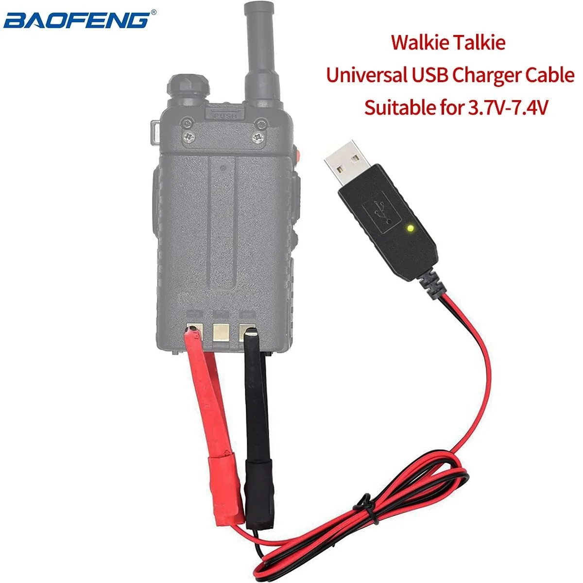 Универсальный USB-кабель для зарядного устройства Baofeng Walkie Talkie для двусторонней радиосвязи BaoFeng UV-5R UV-82 BF-888S TYT Retevis со световым индикатором