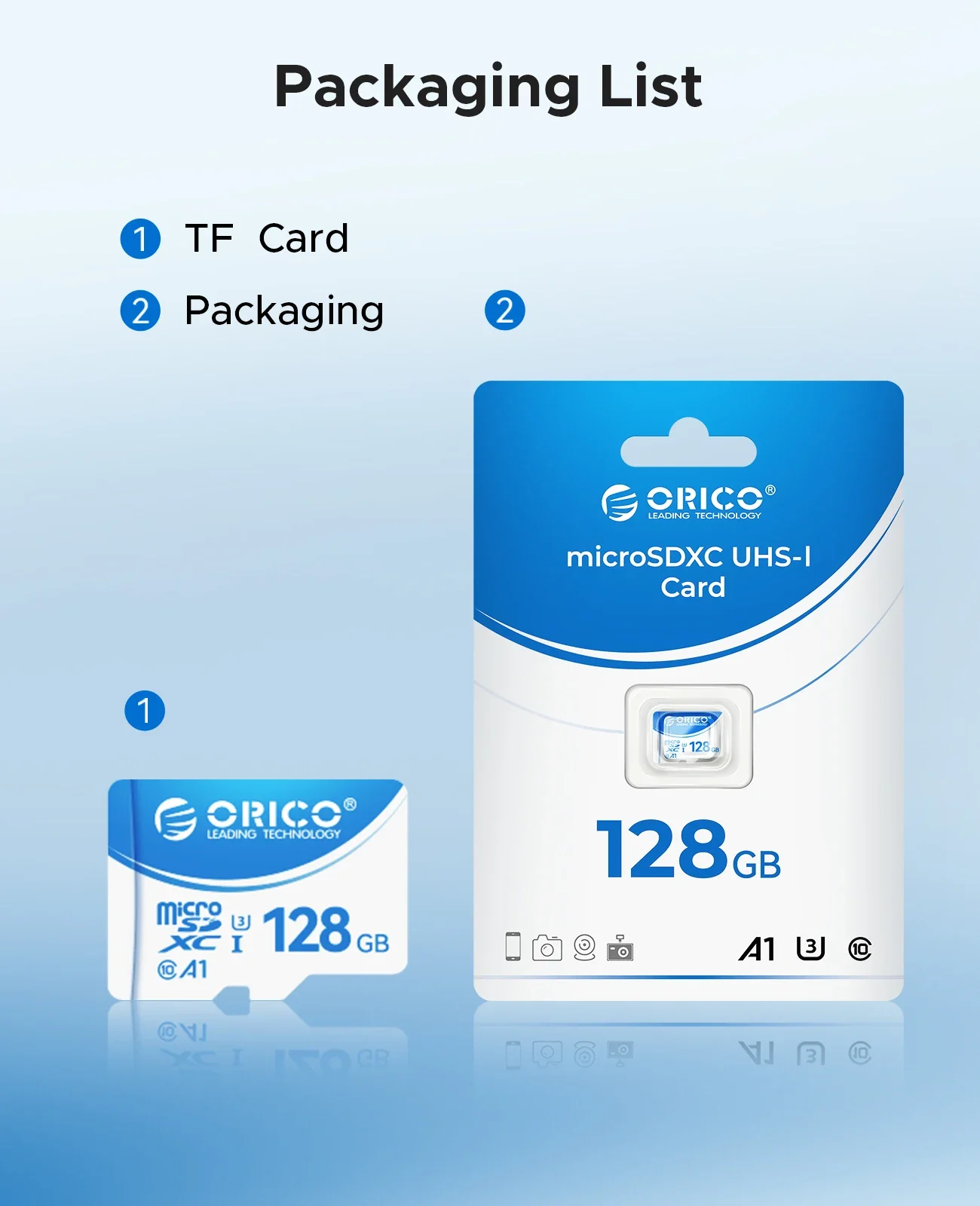 ORICO Micro SD Card TF Memory Card 16GB 32GB 64GB 128GB A1 U3 Class10 V10 for Camera/Drone/Dash Cam