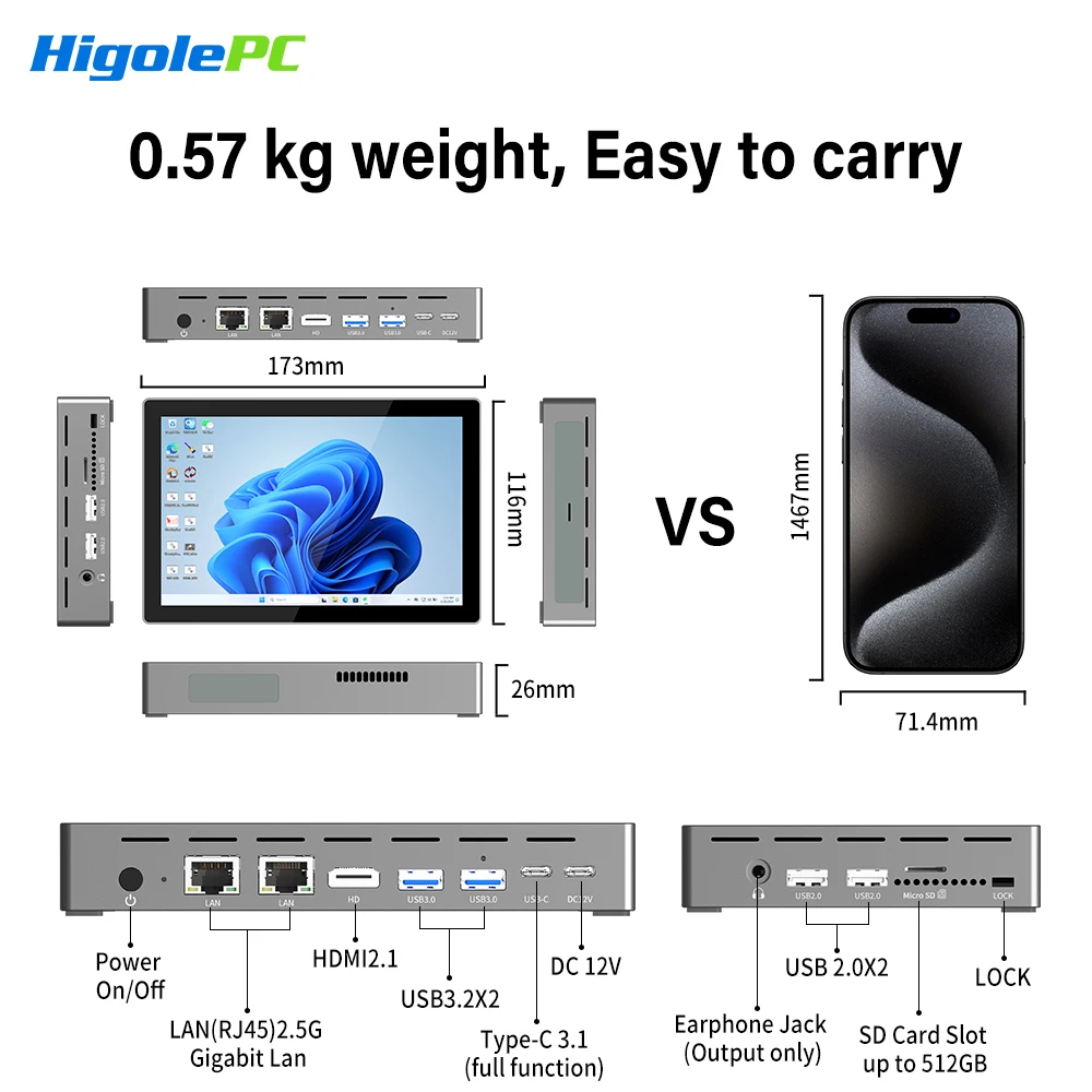 Higole F9B Pro 7 ''Mini PC Intel N95 Windows 11 WiFi5 16G 512G 5000mAh Dual 2.5G LAN 4K ranura SIM portátil PC de escritorio Mini ordenador