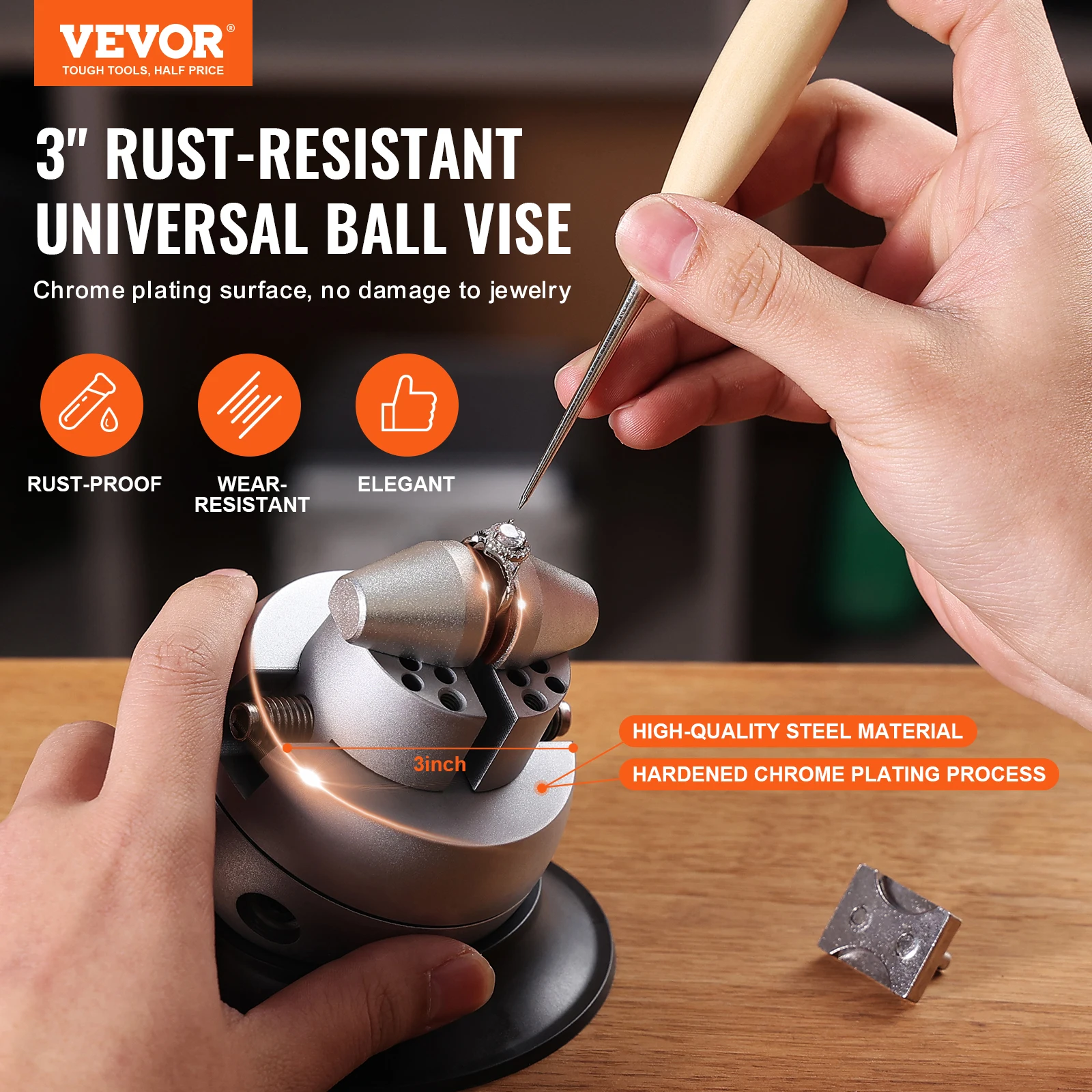 VEVOR Ball Vise 3" 5" Engraving Setting Tool Standard Rotation Engraving Block Vise Attachment Jewelry Engraving Block Tools