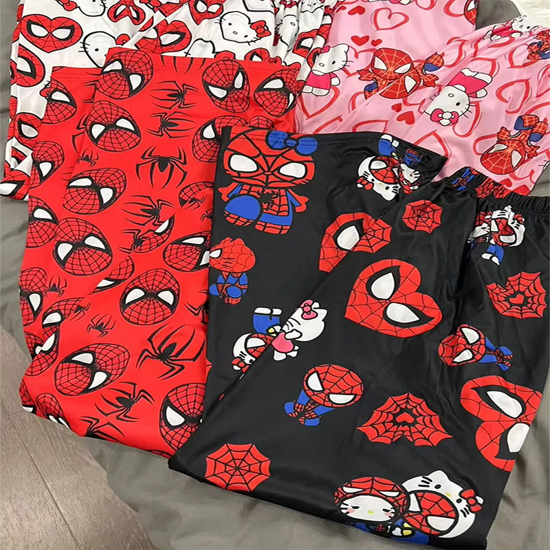 Pantalones de dormir de franela de gato de dibujos animados para mujer en otoño e invierno, nuevos pantalones de casa informales cálidos de lana coral gruesa y franela
