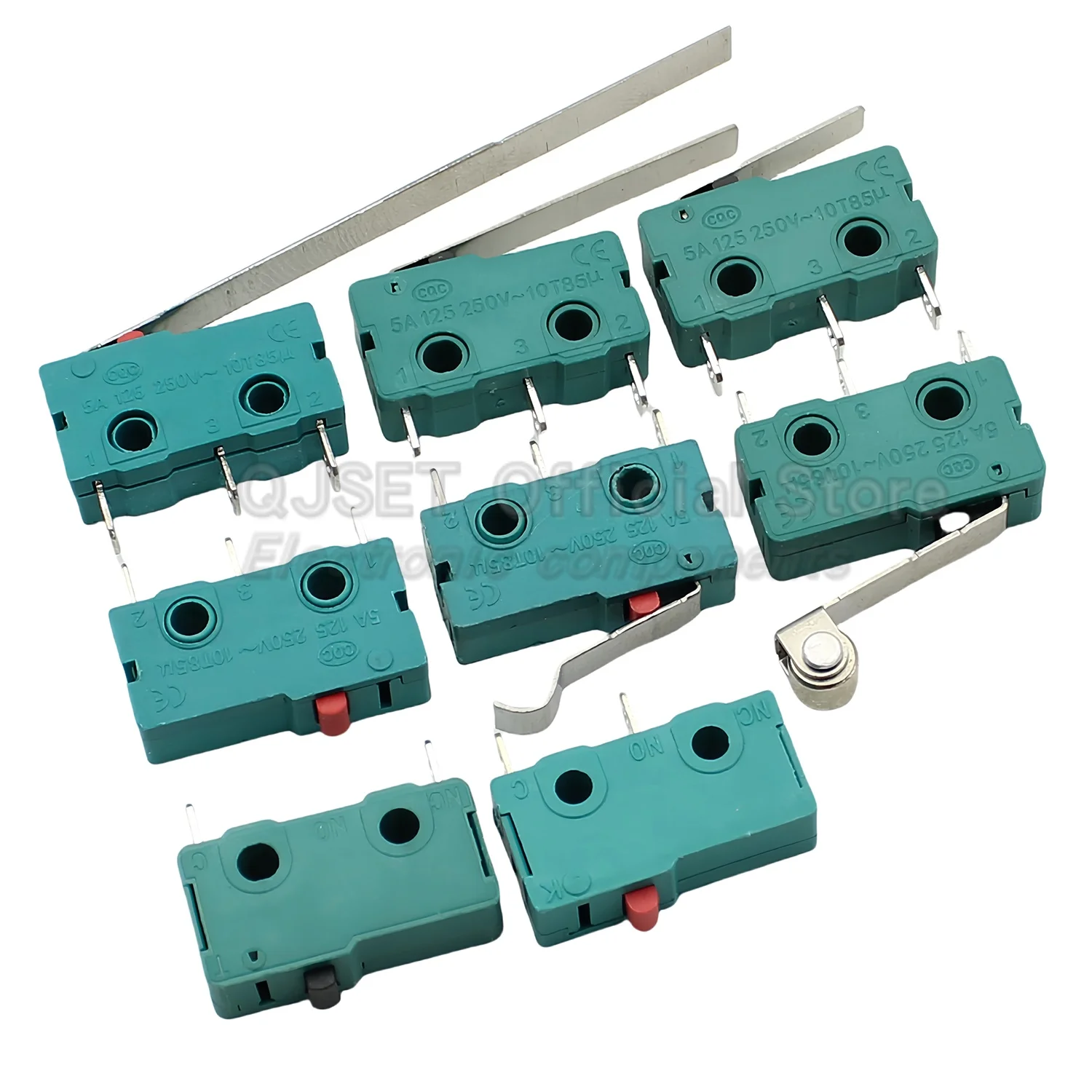 5pcs Silver Contacts 5A 250V Microswitch KW12 Green Travel Limit Switch 2Pin/3Pin Switch KW11-3Z-2 Straight/Curved Handle/Roller