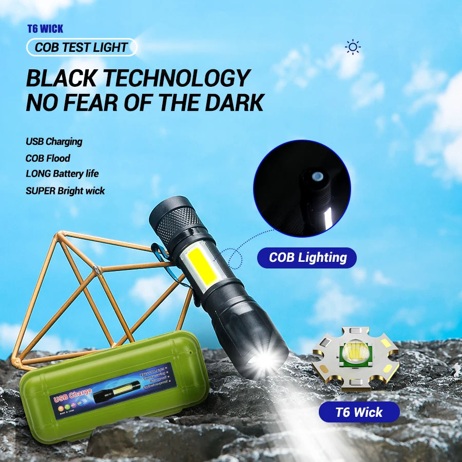 Mini Taschenlampe LED wiederauf ladbare Taschenlampe tragbare USB-Lade taschenlampe High Power Bank Camping wasserdichte Langstrecken laterne