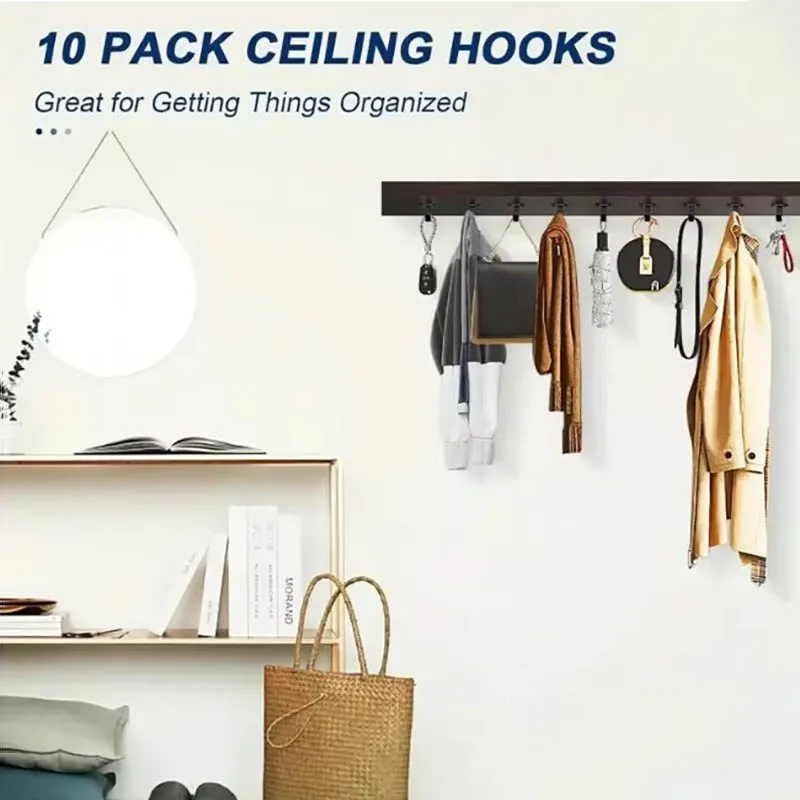5Pcs Stainless Steel Screw Mounted Ceiling Hooks, Under-Shelf Towel, Heavy Duty Hanger For Bathroom Cabinet Garage