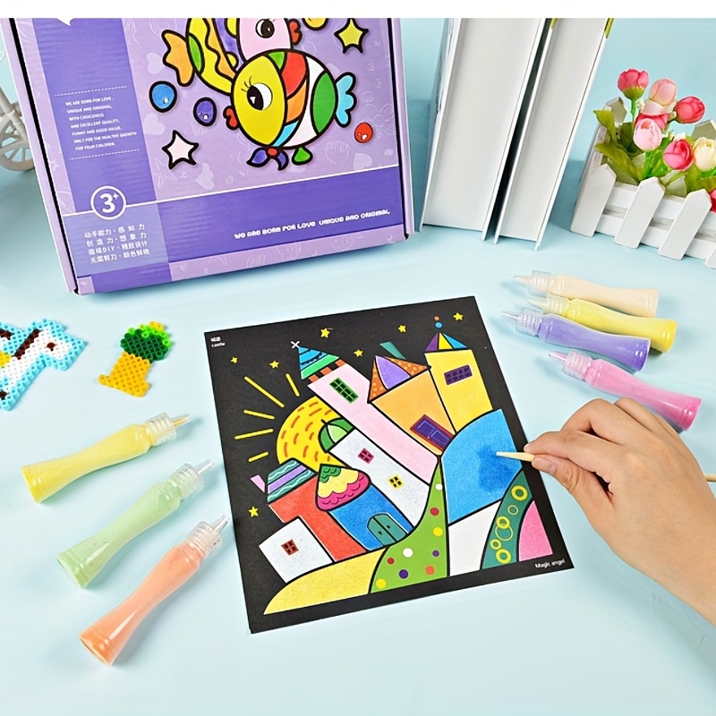 砂絵子供色砂男の子と女の子赤ちゃん手作り DIY 生産、スクレーピングアート砂絵セットおもちゃ