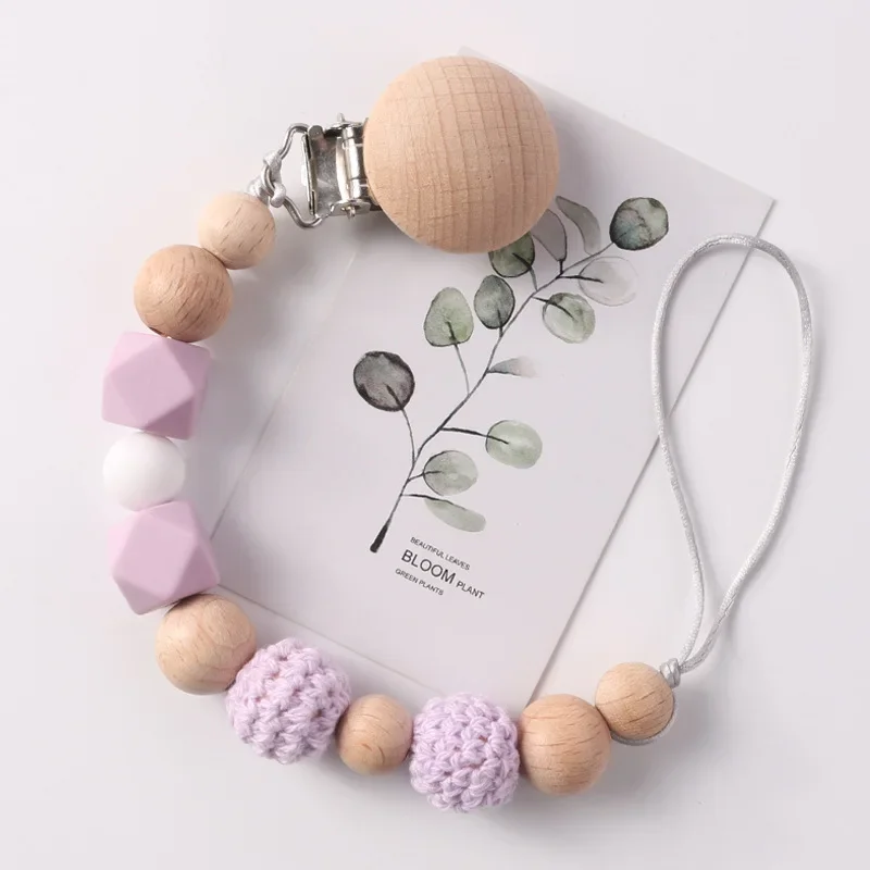 Cho Em Bé Kẹp Gỗ Silicon Móc Hạt Làm Dịu Teethers Đồ Chơi Giả Núm Vú Giá Đỡ Chống Thả Kẹp Dây Chuyền Sơ Sinh Phụ Kiện