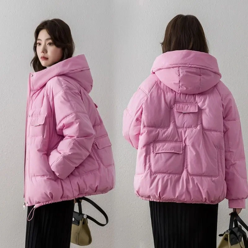 Chaqueta corta de invierno Parkas para mujer 2024 nuevo abrigo grueso y cálido con capucha Parka informal de Color sólido ropa de calle para mujer Chaqueta de algodón