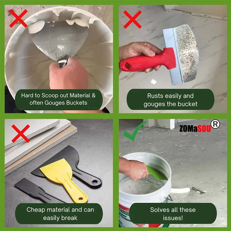 Cuchillo de masilla curvo, cucharilla raspadora, pintura Spackle, acabado de paneles de yeso, calcomanías para raspar parches, herramientas de construcción, 1/2 unidades