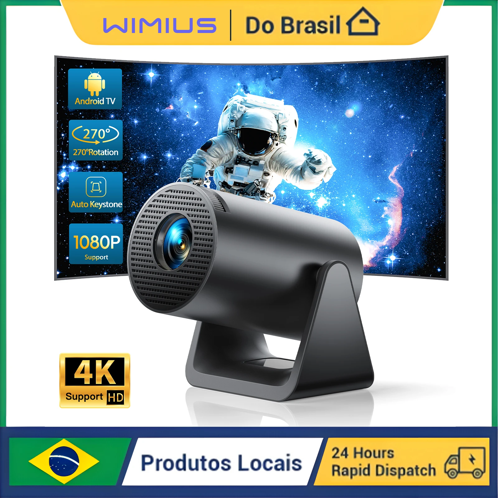 Mini projetor Wimius L1 com suporte a 1080P 300 ANSI Android 11 Wifi Bluetooth Projetor de filme portátil para áreas externas com Keystone automático para telefone/stick de TV/laptop