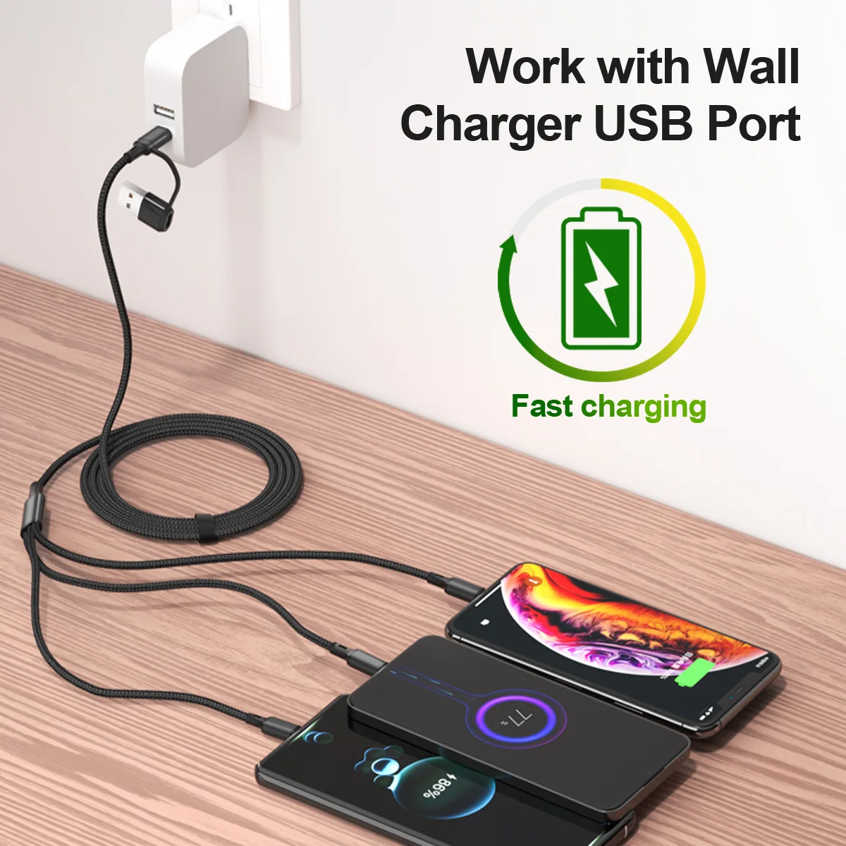 ANKNDO Cable de carga rápida 3 en 1 para Cable cargador Micro USB tipo C Cable de carga USB múltiple con puerto USB múltiple de 1,2 m