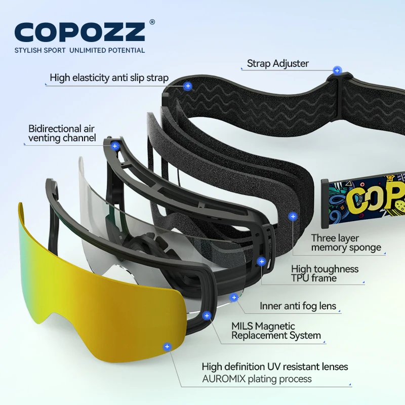 COPOZZ магнитные детские зимние лыжные очки 2s быстросменные двухслойные лыжные очки противотуманные очки для сноуборда для детей