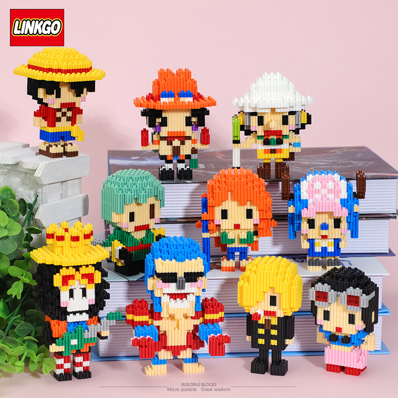 200 Uds + bloques de construcción de Anime de una pieza Kakashi Luffy Gaara Chopper modelo conexión Mini figuras de ladrillos juguetes para niños