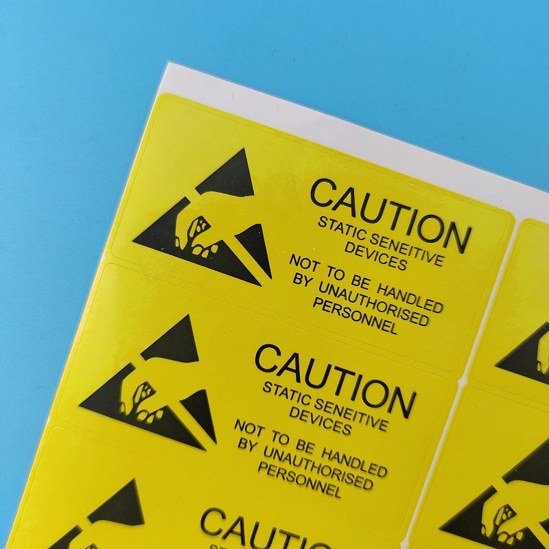 500 sztuk 5.5x2.5cm samoprzylepne antystatyczne ESD CAUTION naklejki antystatyczna etykieta ostrzegawcza czuła elektronika etykieta do pakowania