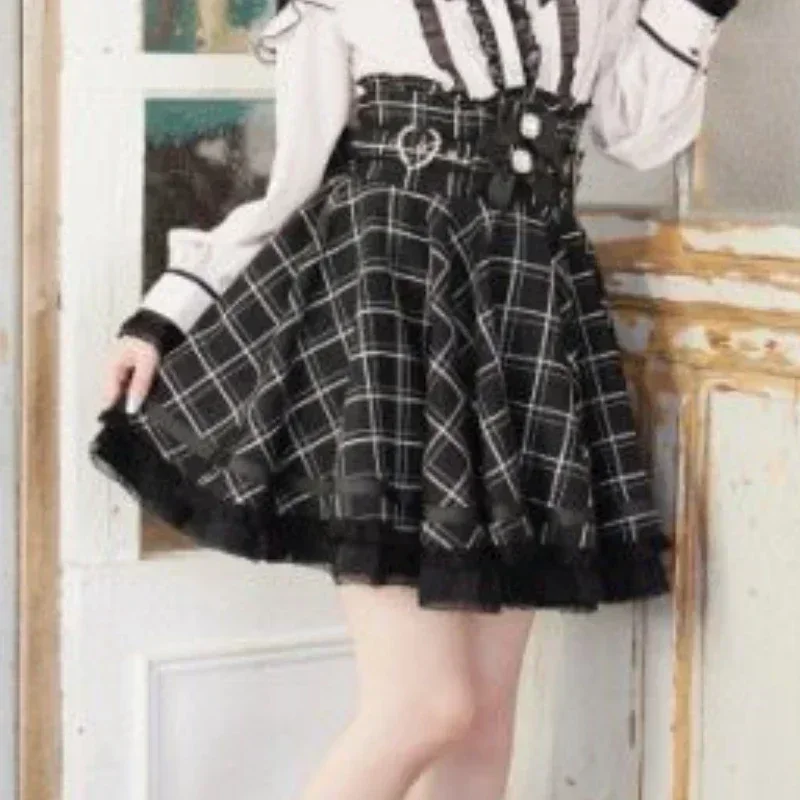 Y2k Esthetische Zoete Meisje Hoge Taille Mini Kant Patchwork Rok Slanke Vrouwen Plaid Streetwear Gothic Jk Saia Feminina Harajuku Jupe
