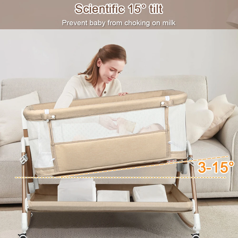 Berço de bebê 3 em 1, cama de bebê, balancim, cama de viagem para bebê com colchão, berço com 6 altura, função de berço, malha respirável